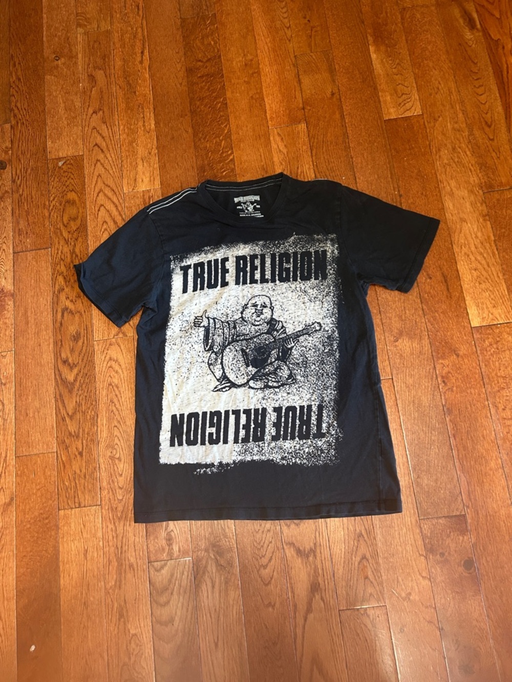 True Religion Black Short-Sleeve Graphic Tee with White Print